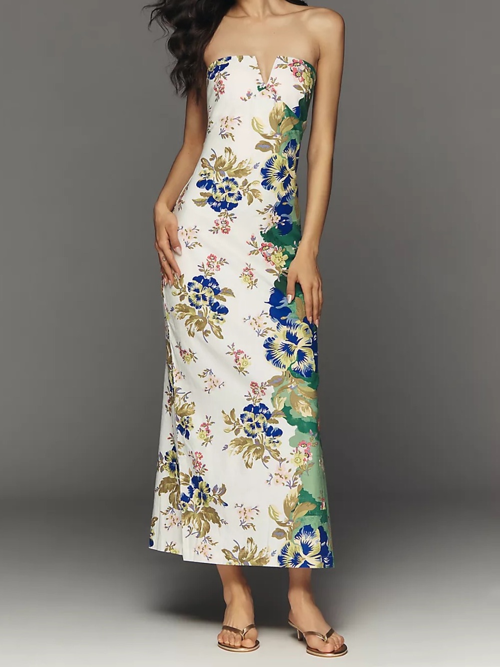 Anthropologie Strapless Plunge-Neck Midi Dress Size S